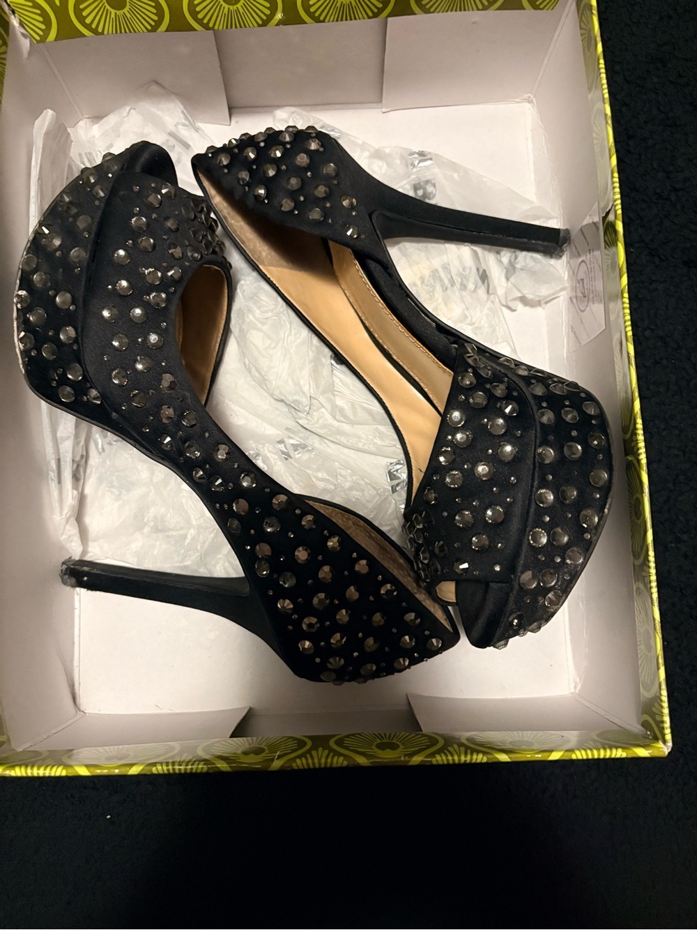 Gianni Bini Black Studded Peep-Toe Platform Heels